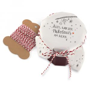 25 Marmeladendeckchen für Nikolaus | Gläserdeckchen Weiß für Marmelade & Einmachgläser | Recyclingpapier Abreißblock + 10 m Garn + Justiergummi