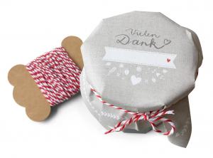 Marmeladendeckchen für Dankeschön Gastgeschenke - Creme Weiß im retro Leinen Design