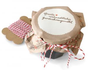 Marmeladendeckchen weihnachtlich, Beige mit Tannenzweigen
