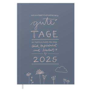 Kalender 2025 blau rosa mit Hilfestellungen für mehr Achtsamkeit