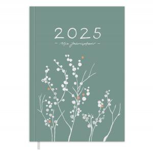 Kalender 2025 grün mit Hilfestellungen für mehr Achtsamkeit