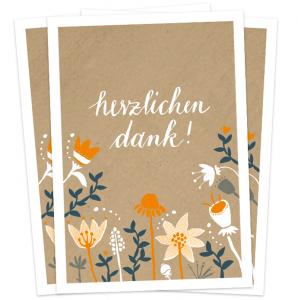 Herzlichen dank! Dankeskarten mit Blumen, Beige Weiß Bunt, Design Postkarten