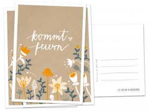 kommt feiern Einladungskarte im floralen folklore Design, beige