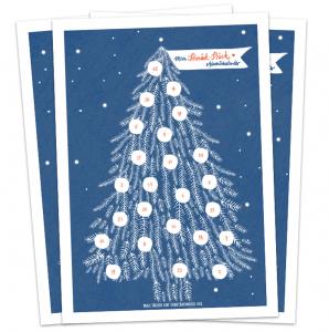 Adventkalender Postkarten im Weihnachtsbaum Design, Blau Weiß