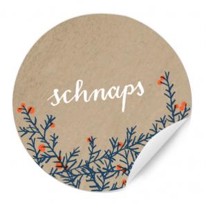 Schnaps Etiketten im Vintage Design in Beige Blau mit Beeren