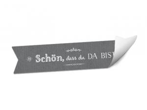 Wimpel Sticker für Tischkarten und Gastgeschenke im Vintage Design, Grau Weiß