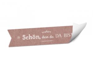 Wimpel Sticker für Tischkarten und Gastgeschenke im Vintage Design, Rosa Weiß