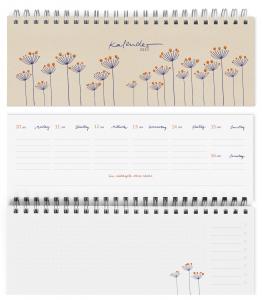 Tischkalender 2023 im Blumen Design | Kalender Querformat, Creme Blau Rot Weiß, umweltfreundlich aus FSC Papier | Wochenplaner & Terminplaner