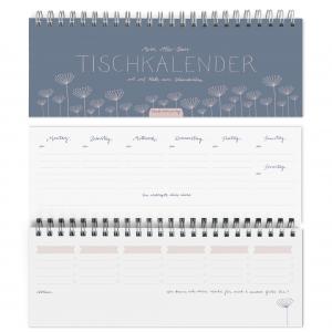 Tischkalender 2021 2022 im Handlettering Vintage Design, blau rosa mit Blumen