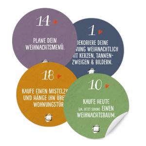 Adventskalenderzahlen mit Aufgaben selbstklebend zum Adventskalender Basteln für Erwachsene, bunter Mix