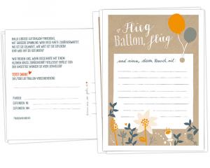 Florale Ballonflugkarten für Hochzeit, Hochzeitsspiel, im Folklore Design, Beige