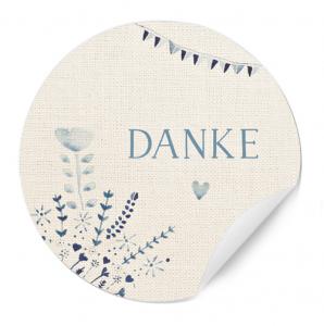 Geschenkaufkleber Danke! für Geschenke, Belohnungen, Danksagungen, Creme Beige Blau