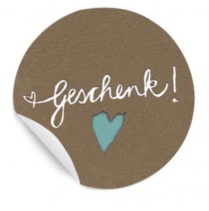 Geschenk! Aufkleber braun mit Herz als Deko zu Geburtstag, Taufe, Hochzeit