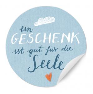 Ein Geschenk ist gut für die Seele Geschenkaufkleber Gastgeschenk hellblau mit Wolke & Herz