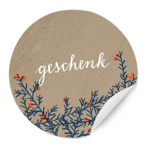 Dekosticker für Weihnachtsgeschenke mit Beeren und Zweigen, Beige