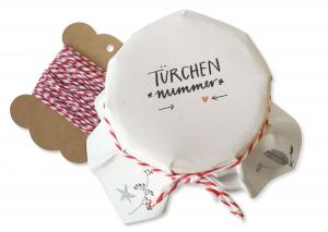 Marmeladendeckchen für Marmeladen Adventskalender im Kalligrafie Design Weiß
