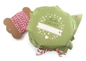 Marmeladendeckchen für Ostern in Grün Weiß im retro Leinen Design