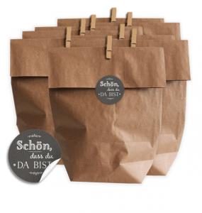 24 Geschenktüten - Set - für Kekse, Plätzchen, Gastgeschenke, etc. mit Schön, dass du da bist - Aufkleber - Chic Grau -