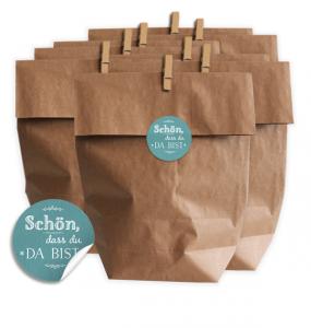 24 Geschenktüten - Set - für Kekse, Plätzchen, Gastgeschenke, etc. mit Schön, dass du da bist - Aufkleber - Chic Petrol -