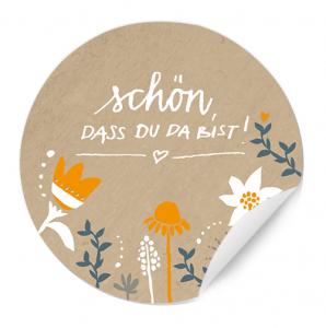 Schön, dass du da bist Sticker für Hochzeit Gastgeschenke, Beige Weiß