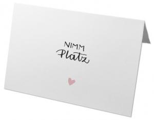 Tischkarten Hochzeit Weiß Rosa vorgefalzt, zeitlos schlichtes Kalligrafie Design