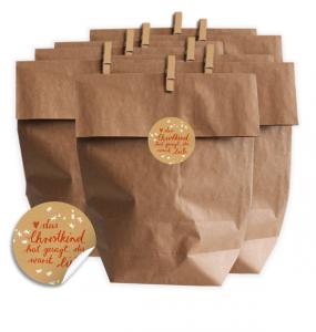 24 Geschenktüten - Set mit Aufkleber - Das Christkind hat gesagt... - Klammern und Tüten G56