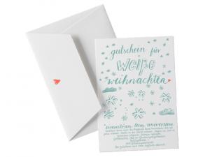Weihnachtskarte witzig Gutschein weiße Weihnachten hellgrün Bütte edel
